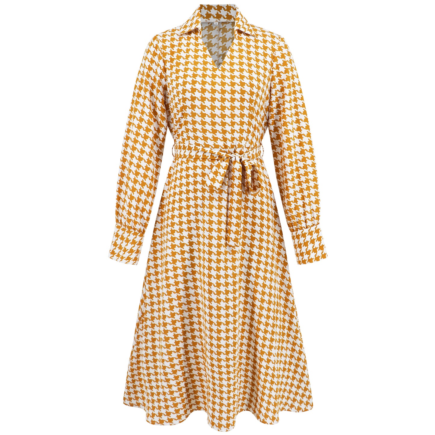 Women’s shirt dress with classic houndstooth pattern and waistline Caliora