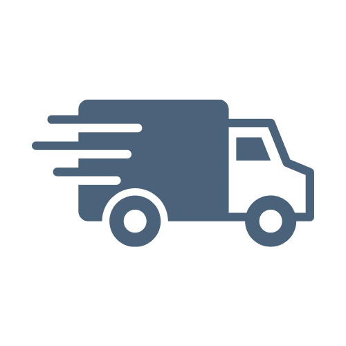 Icon of a delivery truck with speed lines on a white background