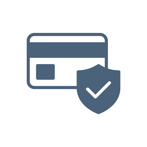 Icon of a credit card with a shield and check mark, symbolizing security.